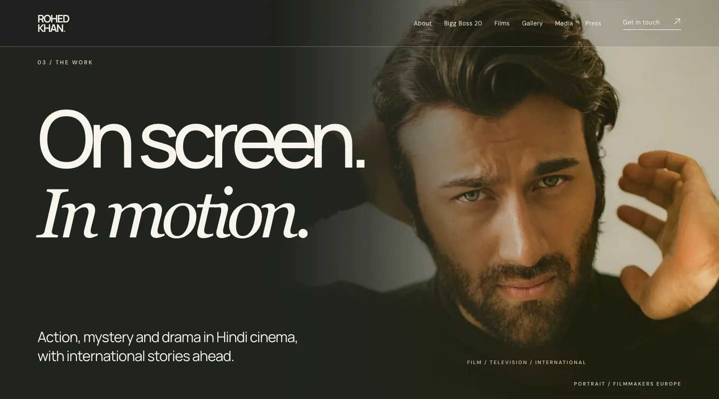 Rohed Khan filmography page with editorial title, portrait and screen-work introduction