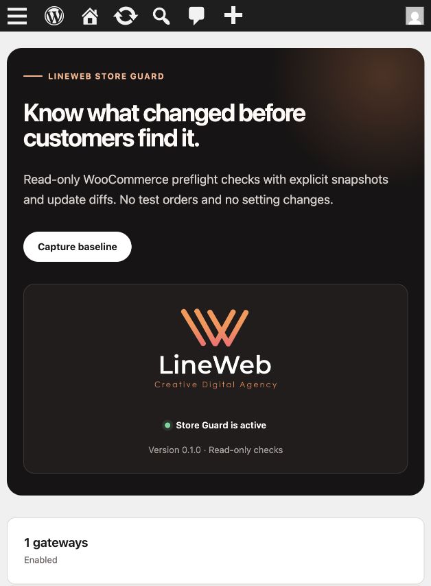 Dashboard ελέγχων WooCommerce Store Guard